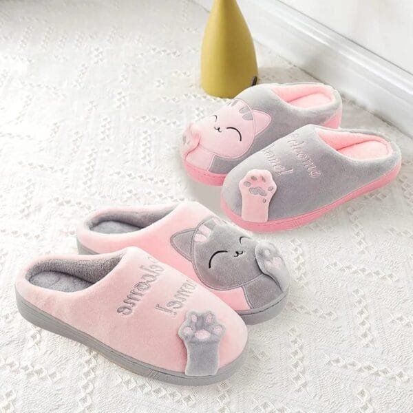 1 Par de Pantuflas De Gato Para Adulto Cómodas